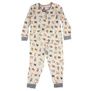 Cuddl Duds Womens XL Cat Breed Print Pajama Set Henley Top Jogger Pants Cream